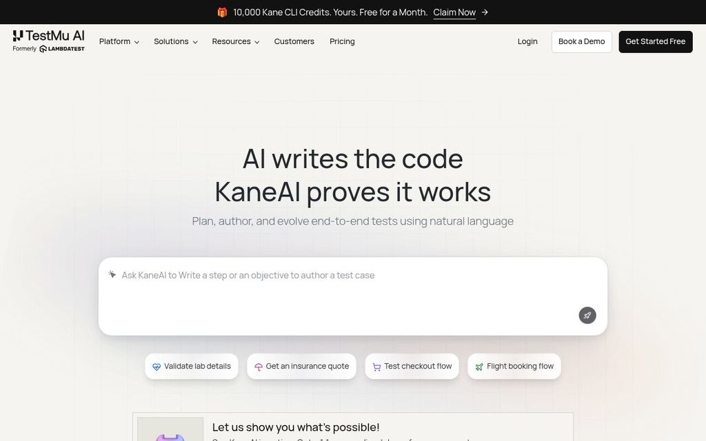 Screenshot of the KaneAI homepage