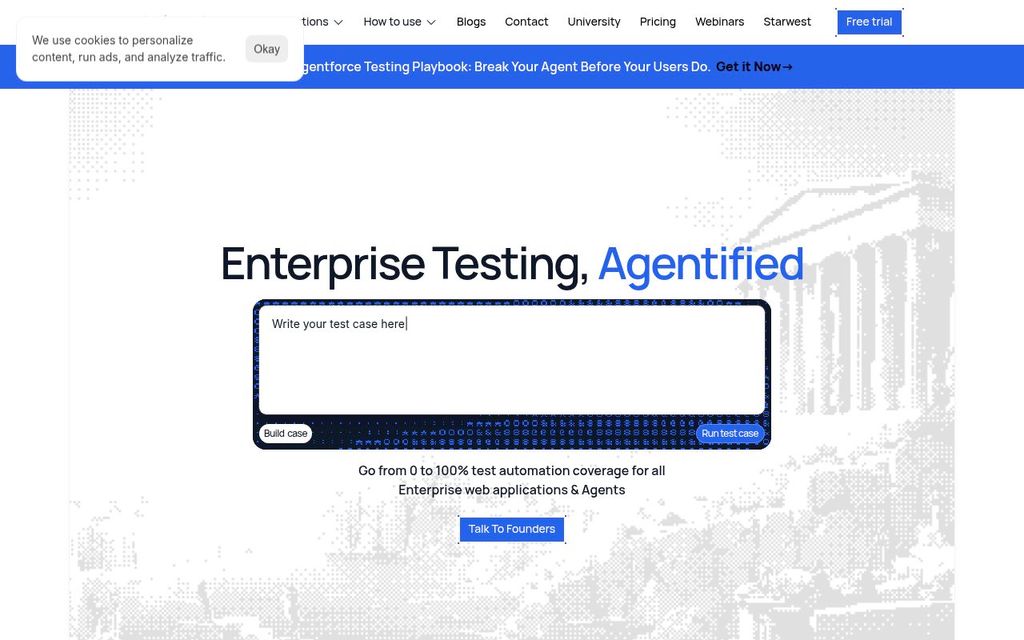 Screenshot of the TestZeus Hercules homepage